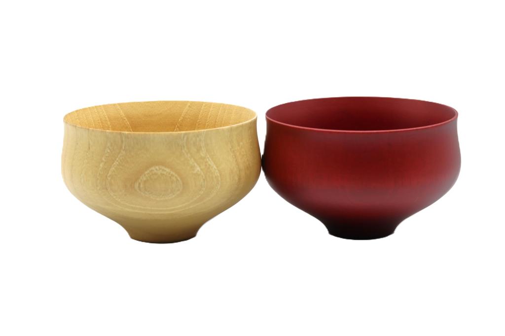 Set of 2 Kishu Lacquerware Bowls, Dishwasher Safe, Wooden Soup Bowls, B.C. KAME Type 2, Natural x Brown, by Tsunoda Seibei Shoten