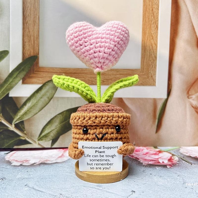 Handmade Crochet Flower Sunflower Potted Knitted Wool Ornament Auto Interior Funny Stress Relieving Decor With Positive Card