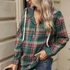 Oversized Hooded Sweatshirt Women with Plaid Pattern & Button Detail, Long Sleeve Casual Pullover for Fall Winter - S to XXL
