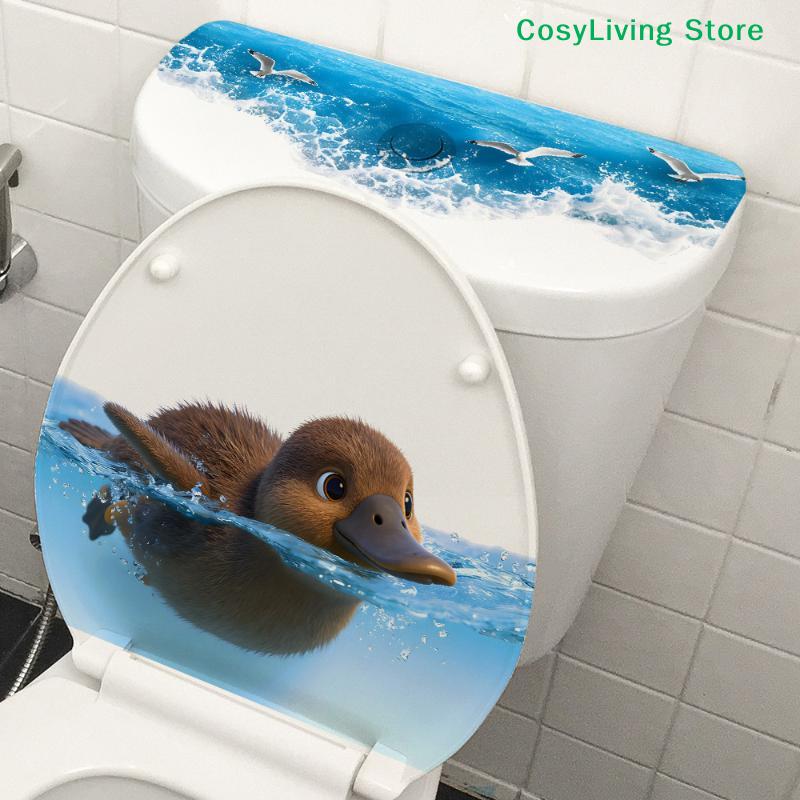 [CL]Cartoon Playing Water Duck Toilet Sticker Self-Adhesive Beautify Home Bathroom Decoration[CL]
