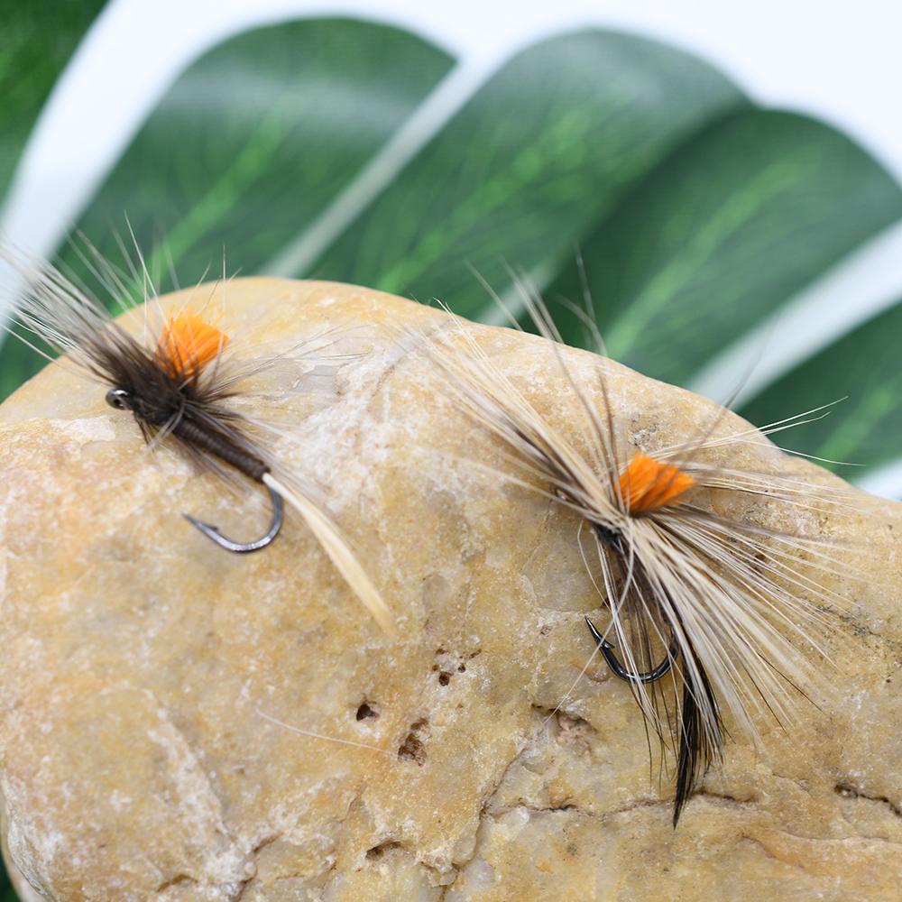 MNFT 10Pcs 10#Orange Grey Caddis Fishing Fly Trout Classic Mosquito May Dry Flies