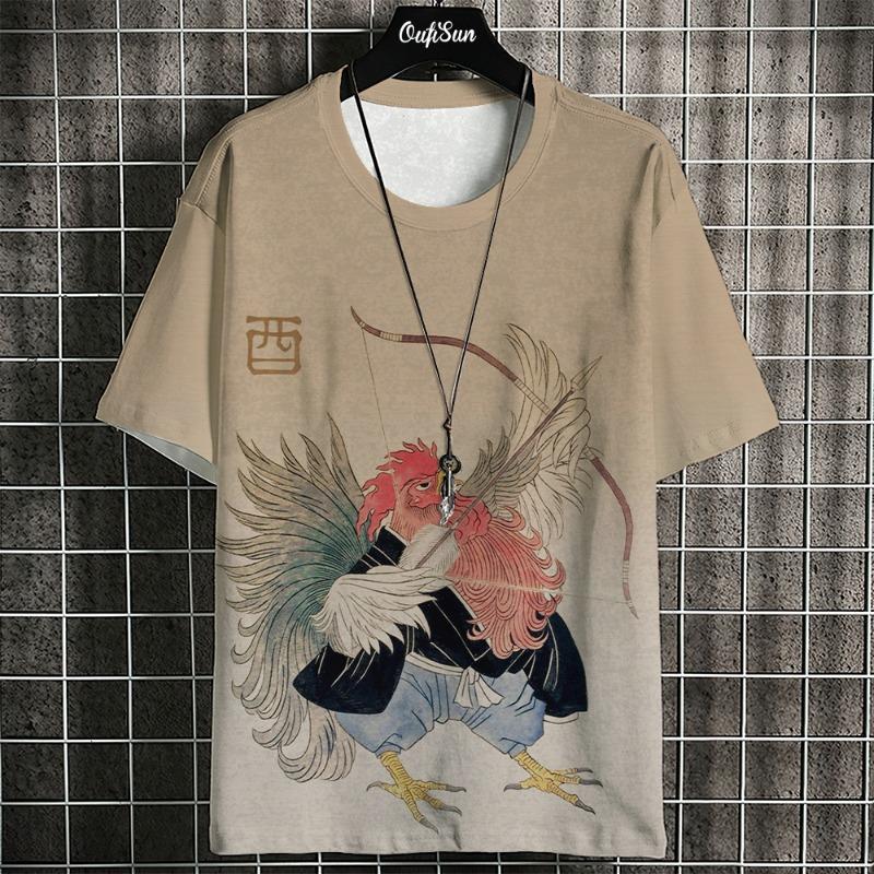 3d Ukiyo-E Animal Print Men's T-Shirt Summer Casual Oversized Short Sleeve T Shirt For Men Fashion Man Clothing 2024 Vintage Tee