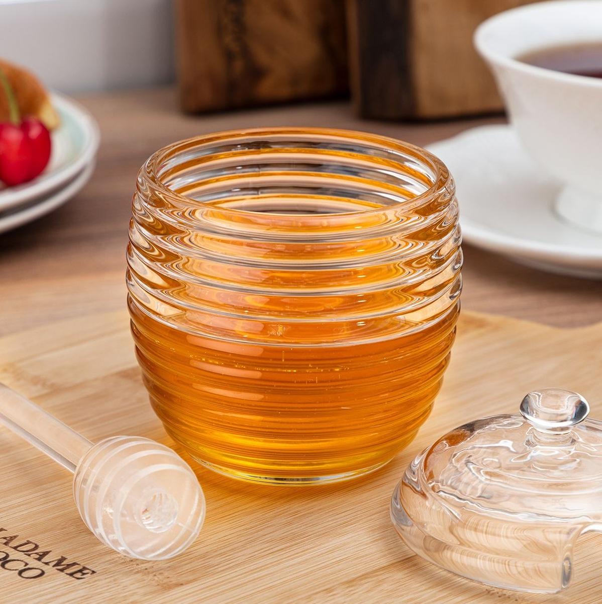 

Glass Honey Jar with Spoon Round Large Home Kitchen 240ml Standart білий