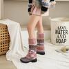 Winter Womens Thick Plush Snow Boots Fad Warm Mid Calf Women Platform Boots Retro Ethnic Stylish Fuzzy Ball Decor Chunky Booties