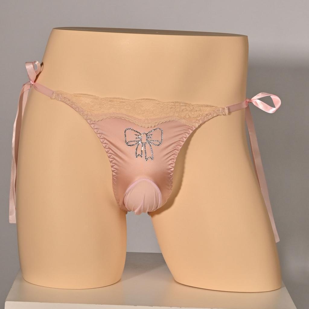 Duży Rozmiar Japońskie Sissy Pouch Majtki Męskie Satynowe Jedwabiste Sznurki Regulowane Figi Seksowna Kusząca Bielizna Niskiej Talii Miękkie Majtki
