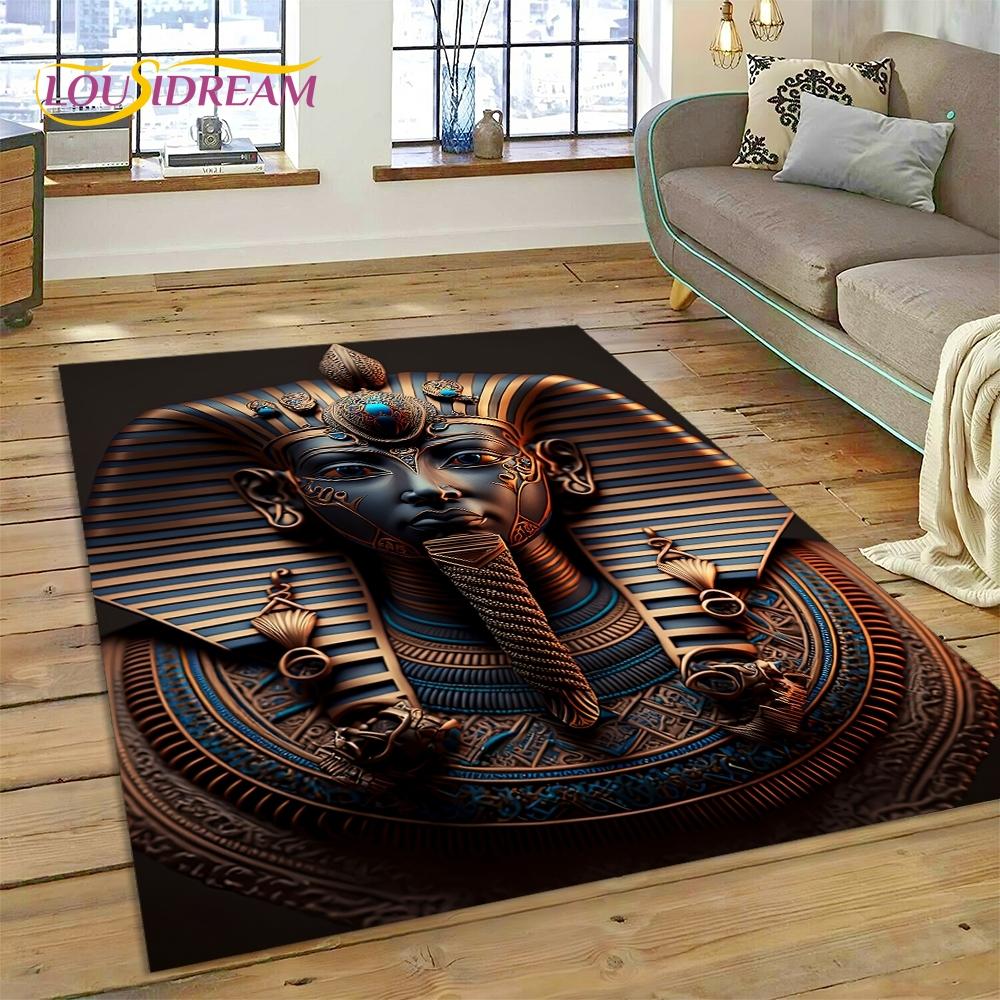 Tapis HD Hiéroglyphes Pharaoniques Mythologie Égyptienne 3D pour Salon Chambre Décoration de Maison, Décoration Antidérapante pour Canapé Paillasson
