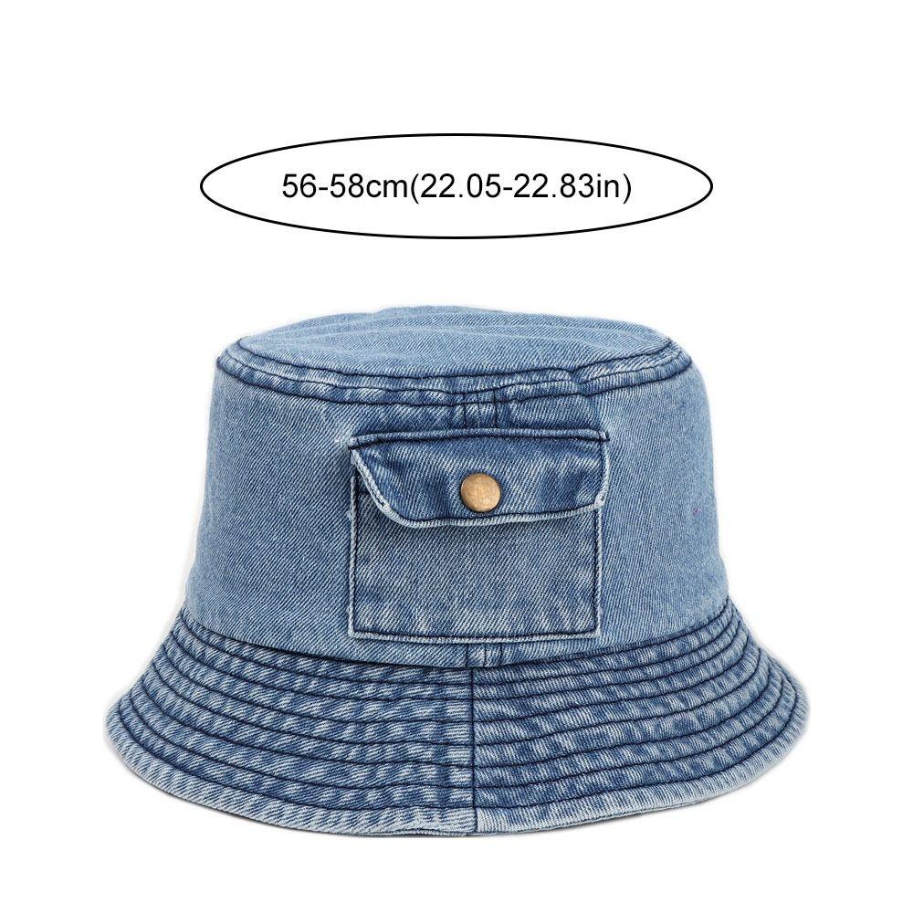 New Vintage Denim Bucket Hat Travel Outdoor Pocket Sun Hats Solid Color Korean Fisherman Cap Men Women