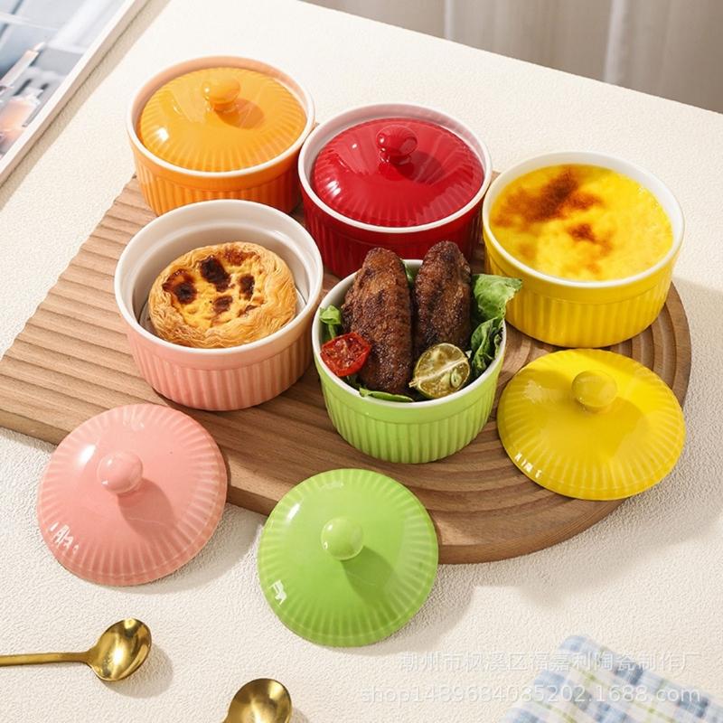 Piccola Casseruola in Ceramica con Coperchio Porcellana Ramequin Perfetta Per Porzioni Individuali di Zuppe Budini O Cibo per Bambini