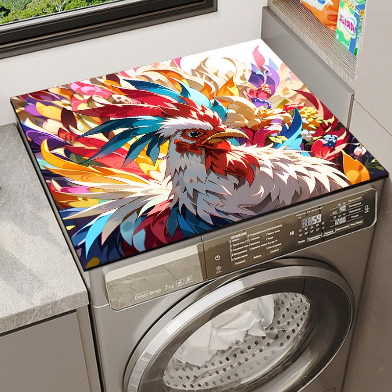 Rooster Family Drum Washer & Dryer Dustproof Decorative Pad