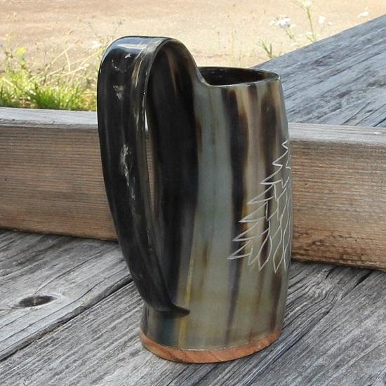Norse Viking Tankard Fenrir Engraved Drinking Horn Mug
