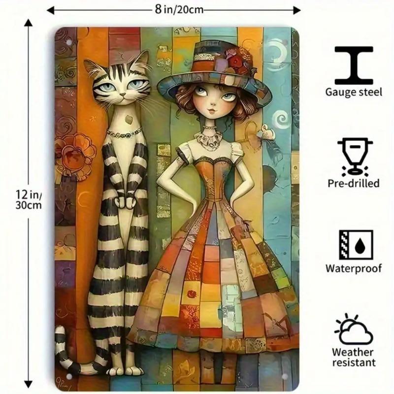Metal Cat Wall Art Colorful Mosaic Modern Home Decor