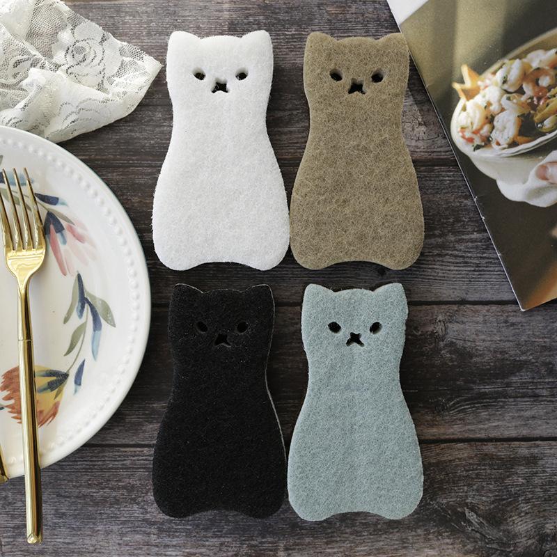 

4 шт. Милые кухонные губки в форме кошек - Многоцелевые, Сверхпрочные чистящие щетки, Трехслойный дизайн для мытья посуды