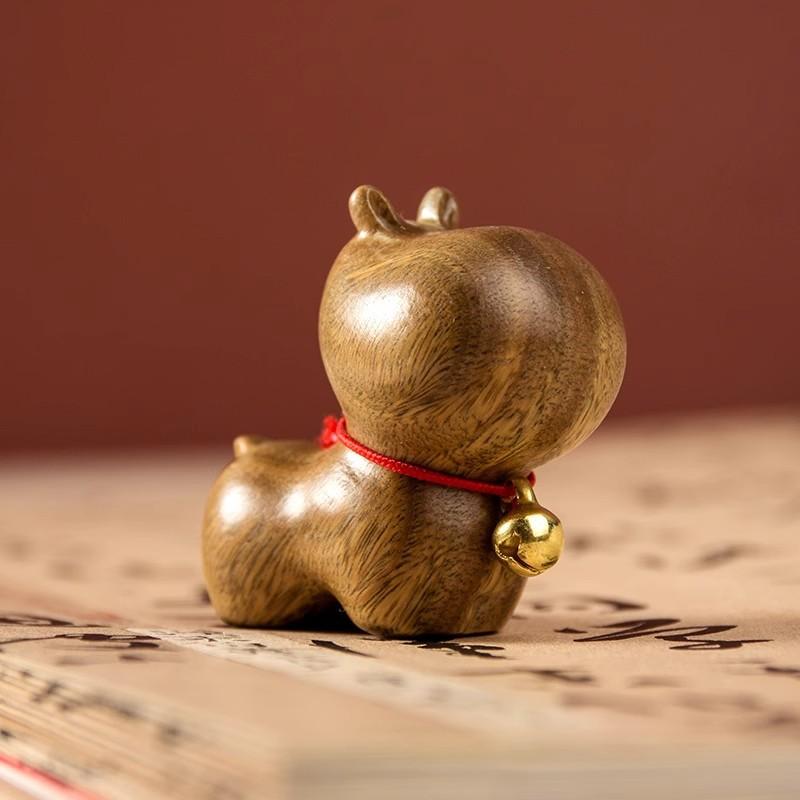 Green Sandalwood Hippopotamus Ornaments Children's Toy Cute Cartoon Woodcarving Office Desk Home Decoration Holiday Gifts