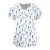 V Neck Women Short Sleeve Blouse with Floral Print Pocket Work Uniform Top