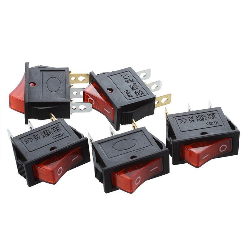 AC 16A/250V 20A/125V Red Light Illuminated On Off SPST Boat Rocker Switch X 20 Pcs-B61B