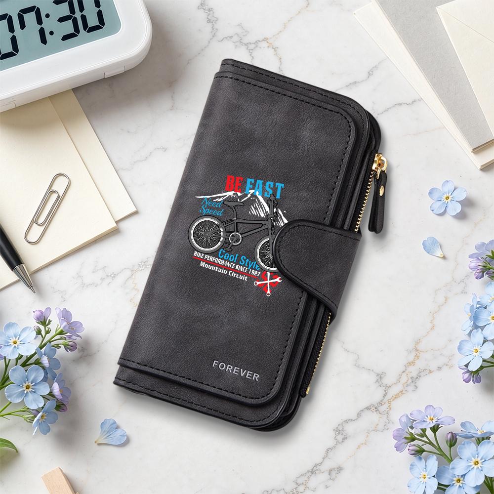 Stylish Bicycle Pattern Long Wallet Fashion Portable Large Capacity Card Holder Casual Multi Slots Daily Use Purse