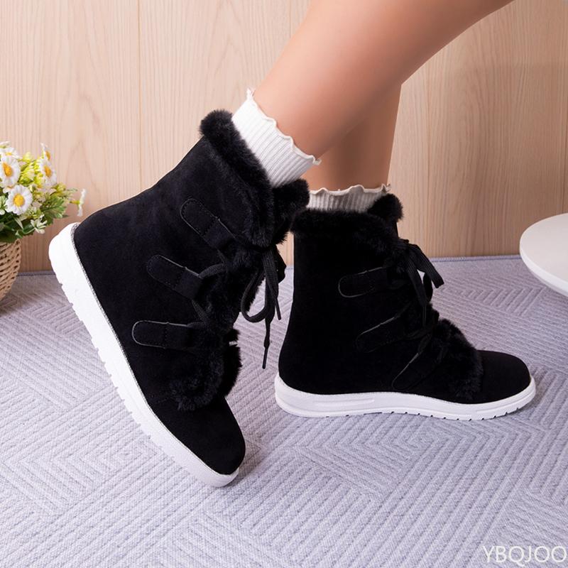 Fashion Winter flat lace up snow boots new women's thick cold resistant warm simple comfortable versatile women's cotton shoes