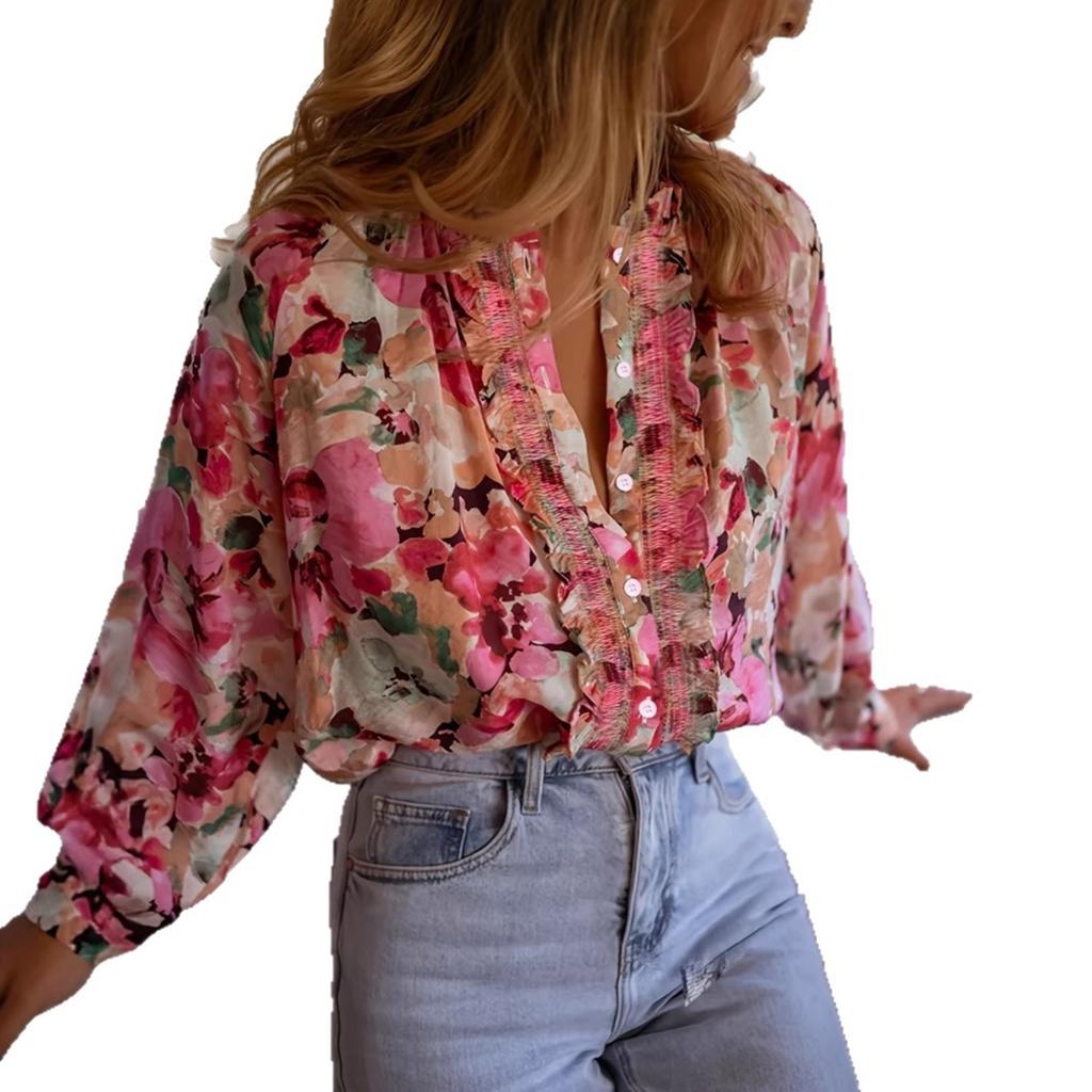 Europe and America, 2025, Autumn, Korean Version, Loose and Artistic, Casual and Lazy Style, Printed, Round Neck Shirt, Top