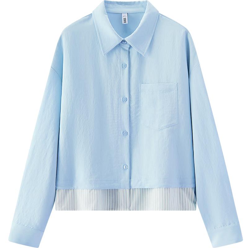 

Semir Women s Oversize Faux Two-Piece Striped Long Sleeve Shirt