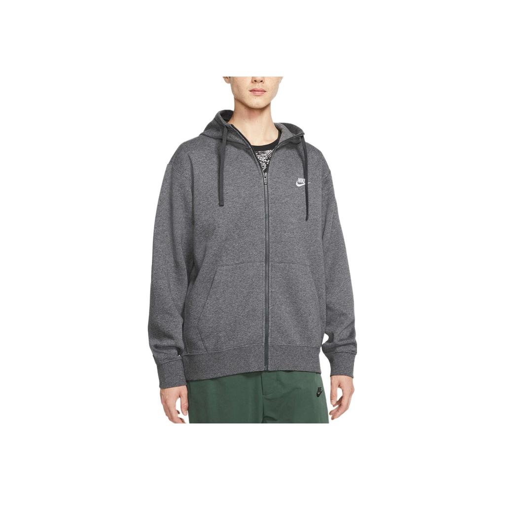 Nike Logo Embroidered Drawstring Hoodie With Long Sleeves Men Sweatshirt Gray BV2646-071