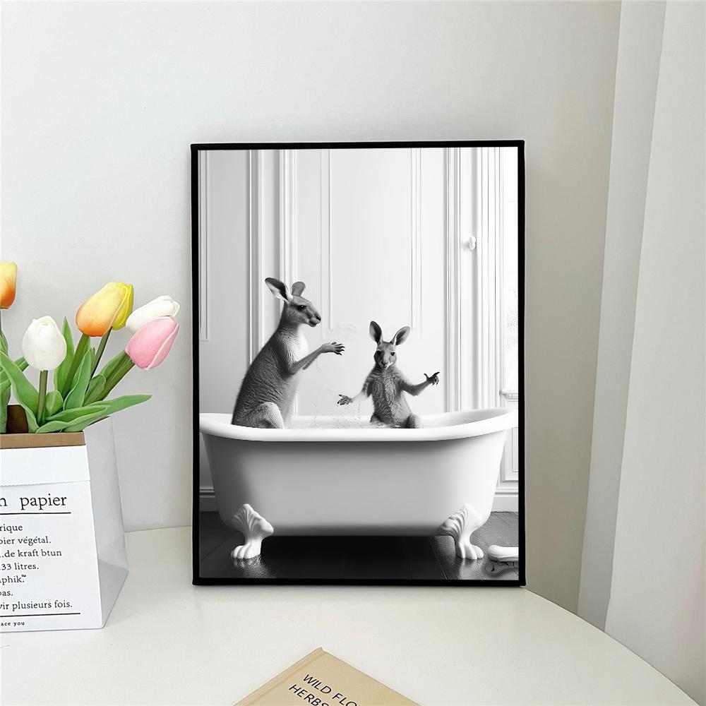 1pc Retro Art Bathroom Animal Poster Self-adhesive Art Poster Waterproof Paper Sticker Coffee House Bar Room Wall Decor