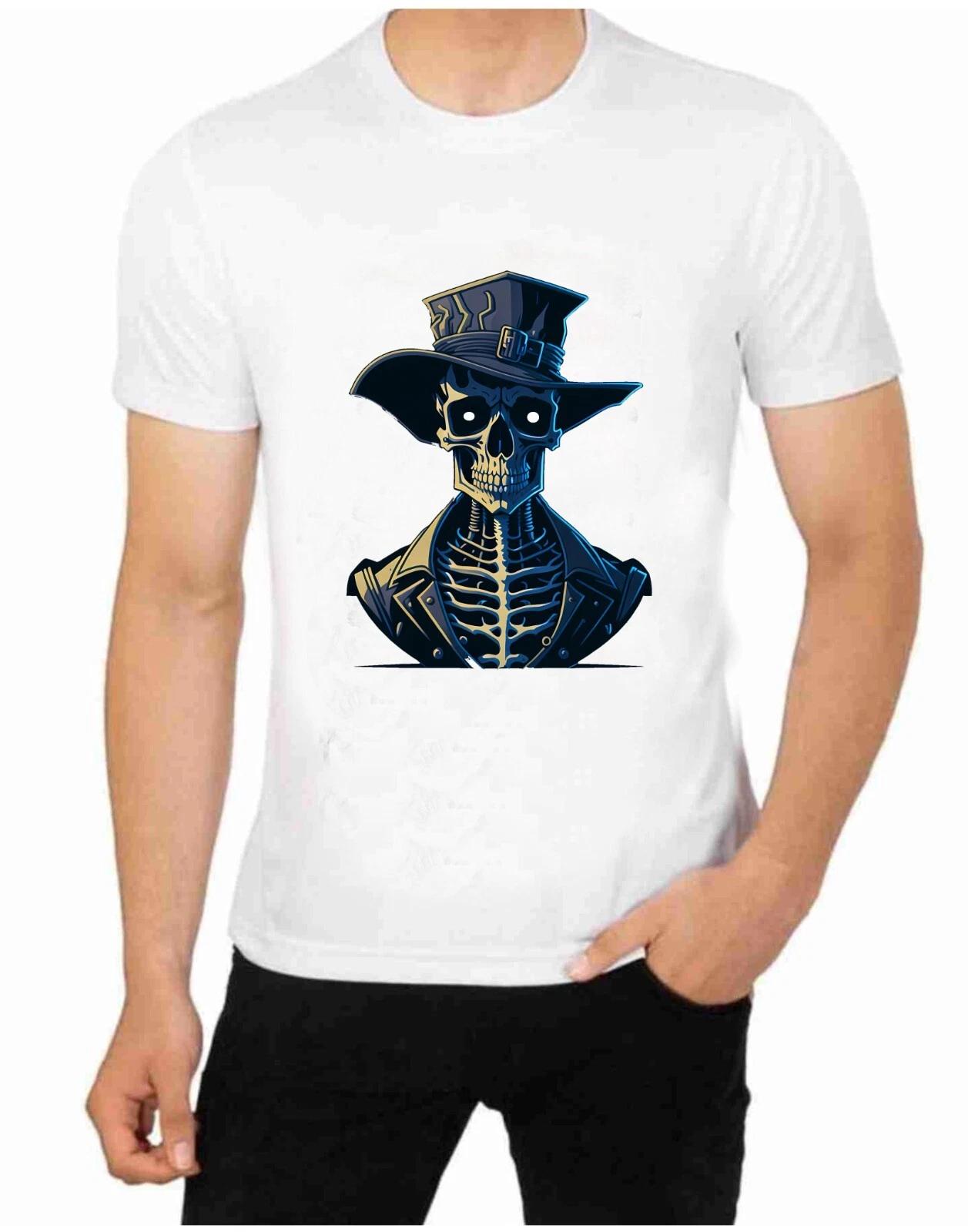 Skull Face Skeleton Hat Jacket Horror Scary Halloween art T-Shirt 2XL