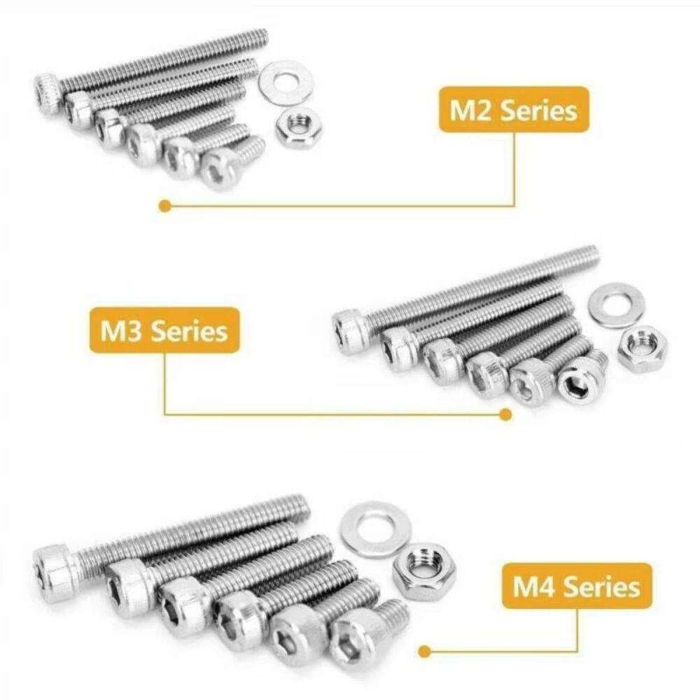 1080 Pcs M 2 M 3 M 4 Hex Button Machine Screws Stainless Steel Black Silver Metric Bolts Nuts Washers Kit Durable Hexagon Socket