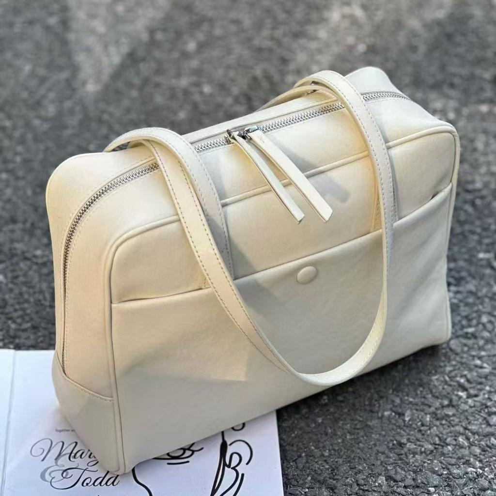 Retro makeup bag, genuine leather women's bag, large-capacity commuting hand-held armpit bag, single-shoulder crossbody bag