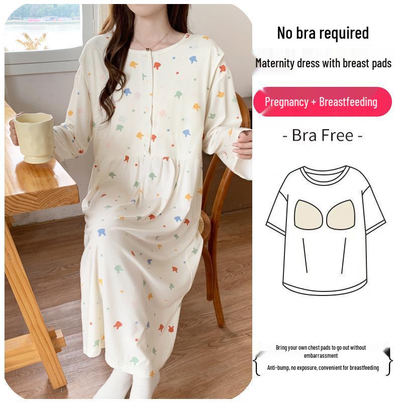 Maternity Labor Gown & Nursing Pajama Set with Built-in Bra for Spring/Summer