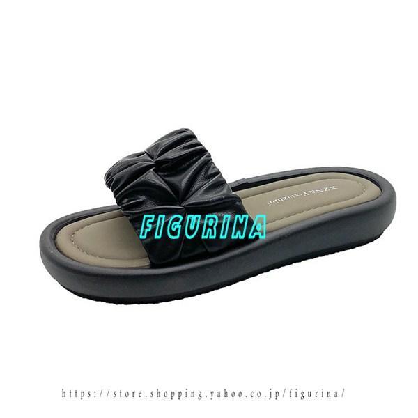 Mule Sandals, Women s, Flat Sandals, Slippers, Gathered, Open Toe, Beautiful, Cute, Beautiful Legs, Large, Flat, Breathable, Anti-Slip, Indoor