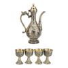 Turkish Tea Set Vintage Exquisite Luxurious Metal Teapot Tea Tray and 4 Cups Set for Home Bronze