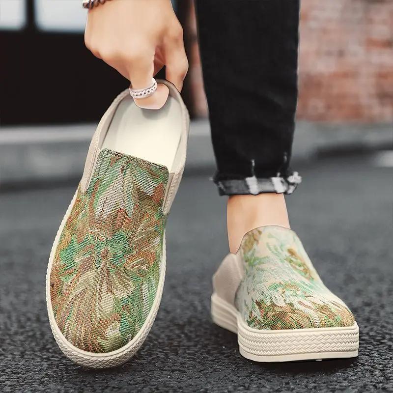 Fashion Slides Eva Rubber Male Slipper Mules Canvas Men's Shoe Half Low Price Mascullino High Quality Fashion 2025 Original Y2k Style