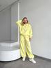 Europäisches und amerikanisches lässiges einfarbiges Set für Damen, lockerer Kapuzenpullover mit langen Ärmeln, Tasche, elastische Weitbein-Hose, zweiteiliges Set