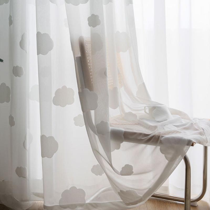 Tende Trasparenti con Ricamo Geometrico a Nuvola Bianca per Camera da Letto, Soggiorno, Ufficio, Decorazioni per Soggiorno|Tende per Soggiorno