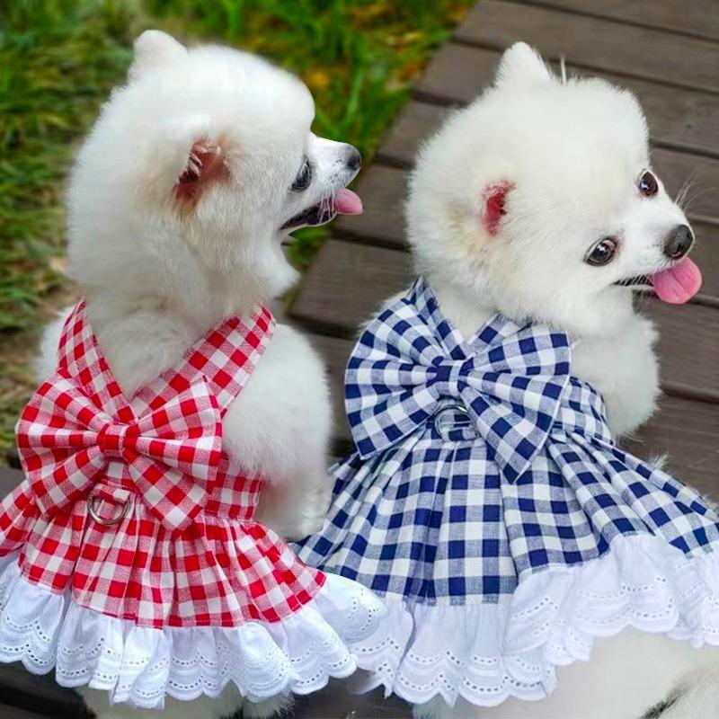Pet Dog, Cat, Plaid Skirt, Cat Chest and Shoulder Strap, Teddy Bichon Frise Dog Fighting Clothes