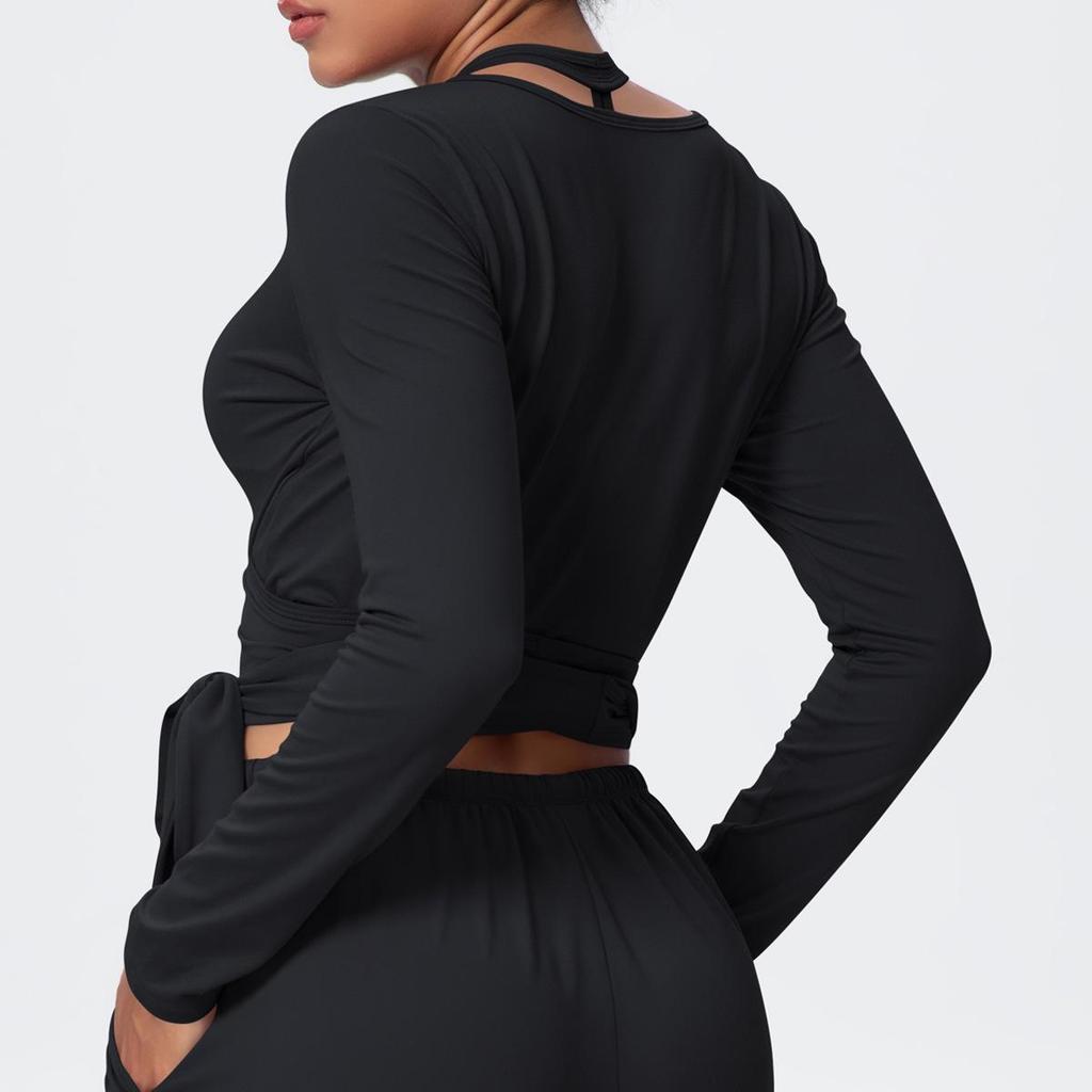 European Fashion Nude Feel Long Sleeve Bandage Yoga Suit for Women
