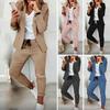 2 ks/sada Dámské kabáty Kalhoty Set Business Set Dlouhé rukávy Jednobarevné Stahovací šňůrka Elastická klopa v pase Slim Fit Kalhoty Blazer Kalhoty Oblek