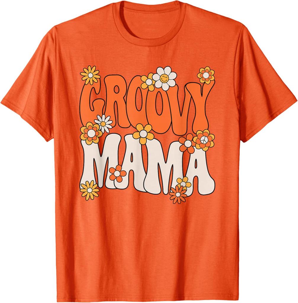 Groovy Mama Hippie 70s Retro Floral Print Cotton Graphic T-Shirt Casual Women Tee