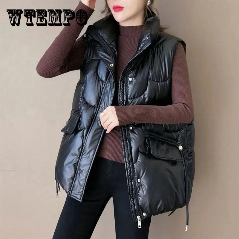 

Без рукавов Жилет Дамы Стенд Воротник Теплый Жилет Женский Пух Хлопковое Пальто Осень и Зима Элегантный Толстый Жакет