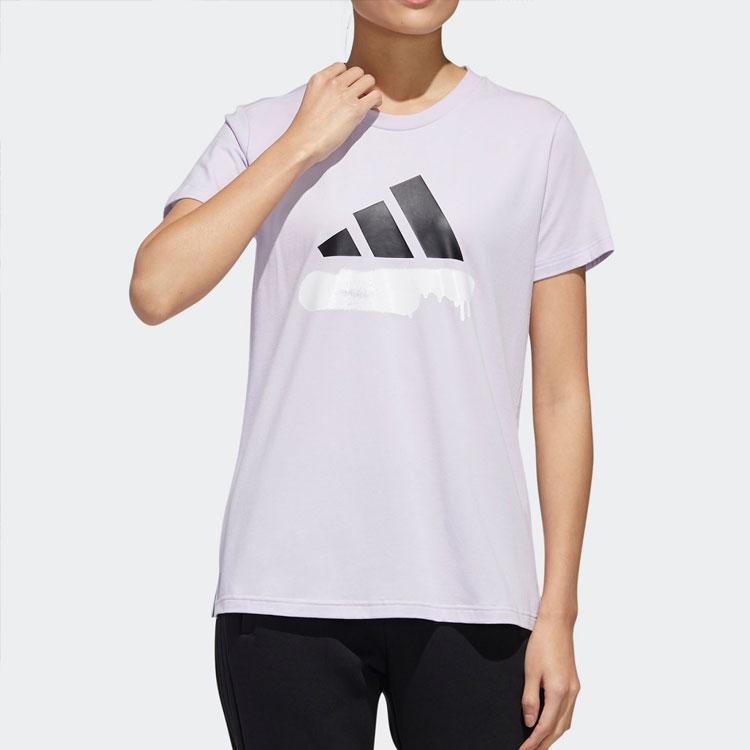 Adidas Large Logo Printed Round Neck Short Sleeve T-Shirt Women Tops Light-Purple GL5639
