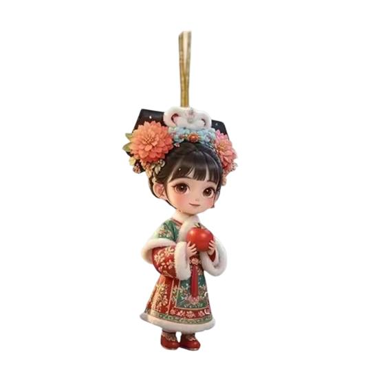 Yousheng Keychain Pendant Red Fruit Symbolic Charm Traditional Qing Dynasty Style Girl Charm Key Chain Peace Good Fortune Handbag Keyring Decoration