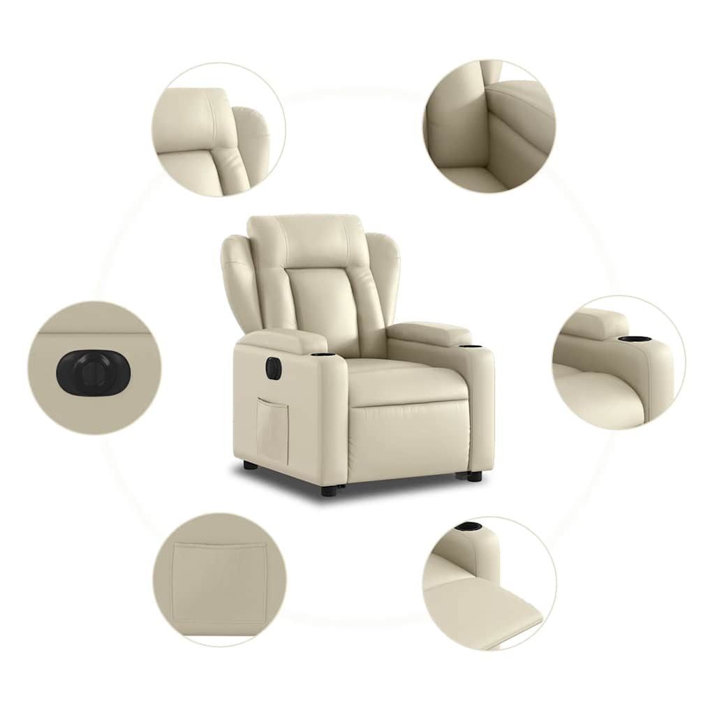 Electric Recliner Chair with Rising Assistance Cream Artificial Leather