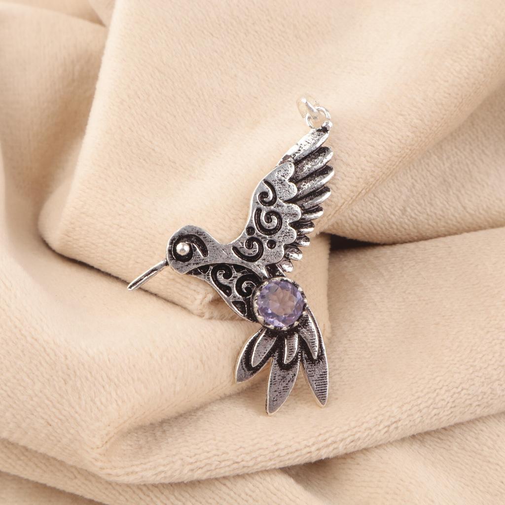 Round Iolite Gemstone 925 Sterling Silver Jewelry Pendant1.8" For Birthday Gift CP-20-8