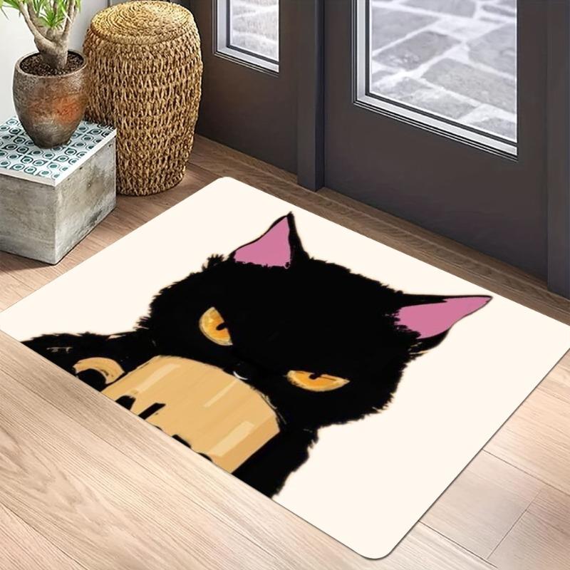 Sassy Go Away Cat Doormat Black Humorous Entrance Rug with Funny Cartoon Print Non-Slip Welcome Mat for Home Decor Fashionable