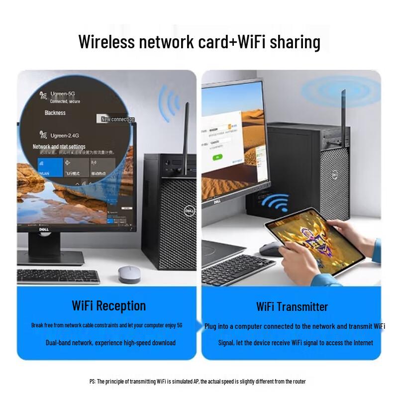 Ugreen CM496 AC650M Dual-Band USB WiFi Adapter with High Gain Antenna (CN version)