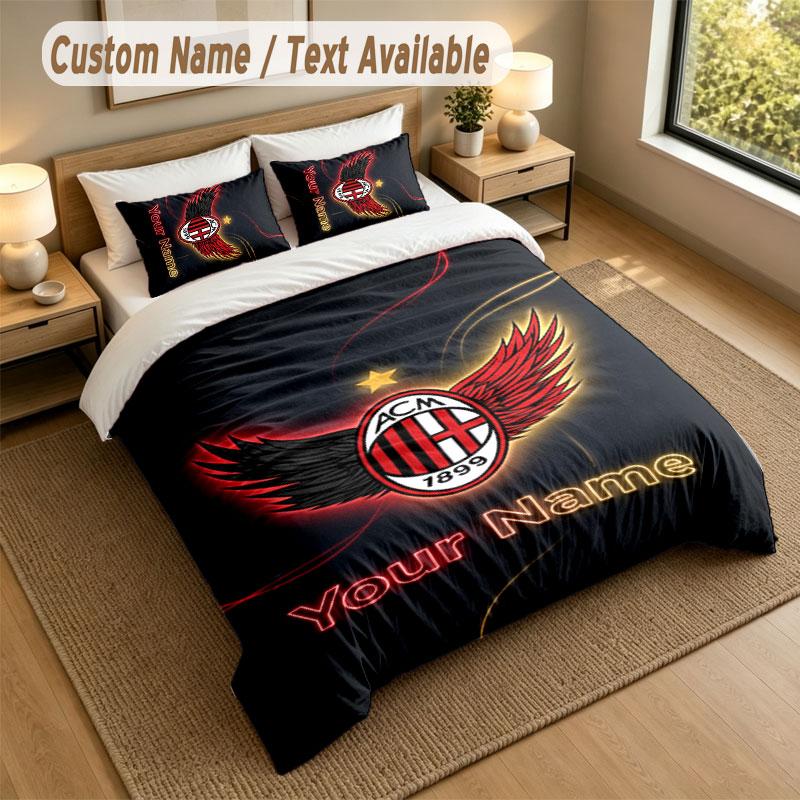Set Biancheria da Letto 1 Copripiumino 2 Federe Stampa AC Milan Morbido Tessuto per Letto Decorazione Camera da Letto
