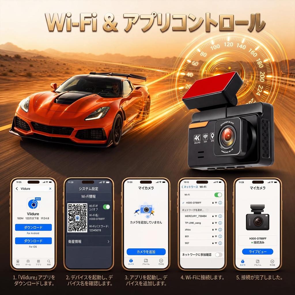 4K Front 1080P Rear Dashcam with Front and Rear Parking Wide Angle Wide Loop Overwrite Reverse Engine LCD Compact Warning App Enhanced To Operating