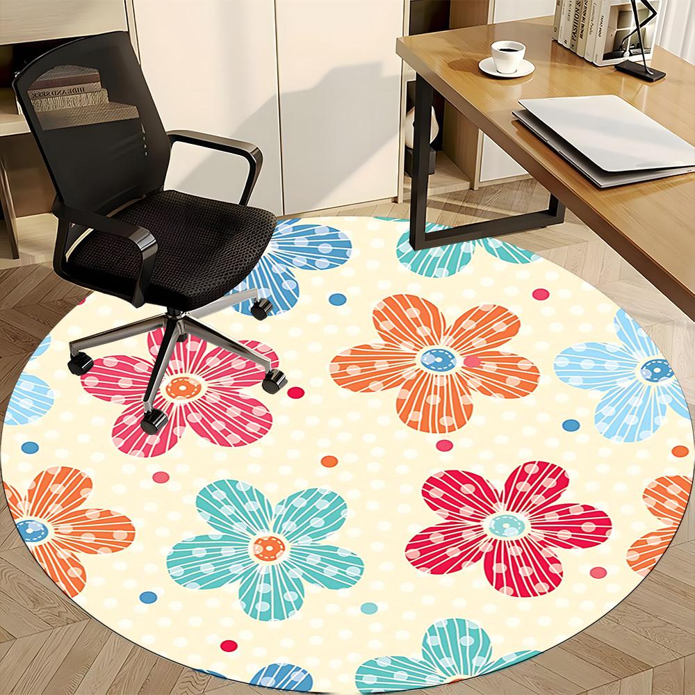 1pc Floral Pattern Office Round Rug, Carpet for Office, Gaming, Lightweight Round Floor Mat yy260205013