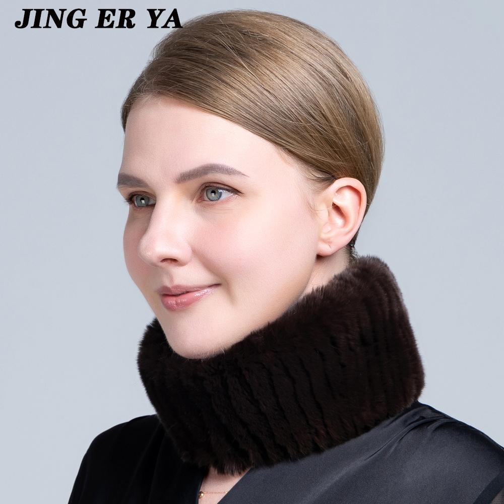 

JINGERYA женский натуральный мех ручной работы эластичный меховой шарф вязать из натурального меха кролика рекс повязки на голову для девочек шарфы из натурального меха зимние коричневый