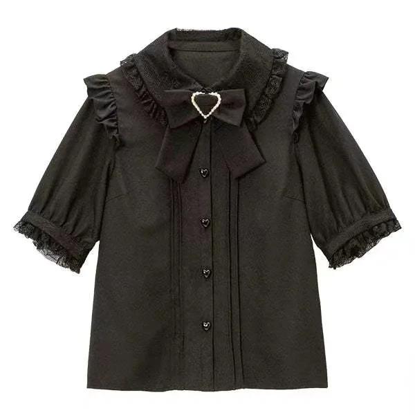 

Summer Sweet Kawaii Fashion Lolita Shirts Women Elegant Cute Japanese Style Blouse Y2K Aesthetic Gothic Long Sleeve Chic Tops S чёрный